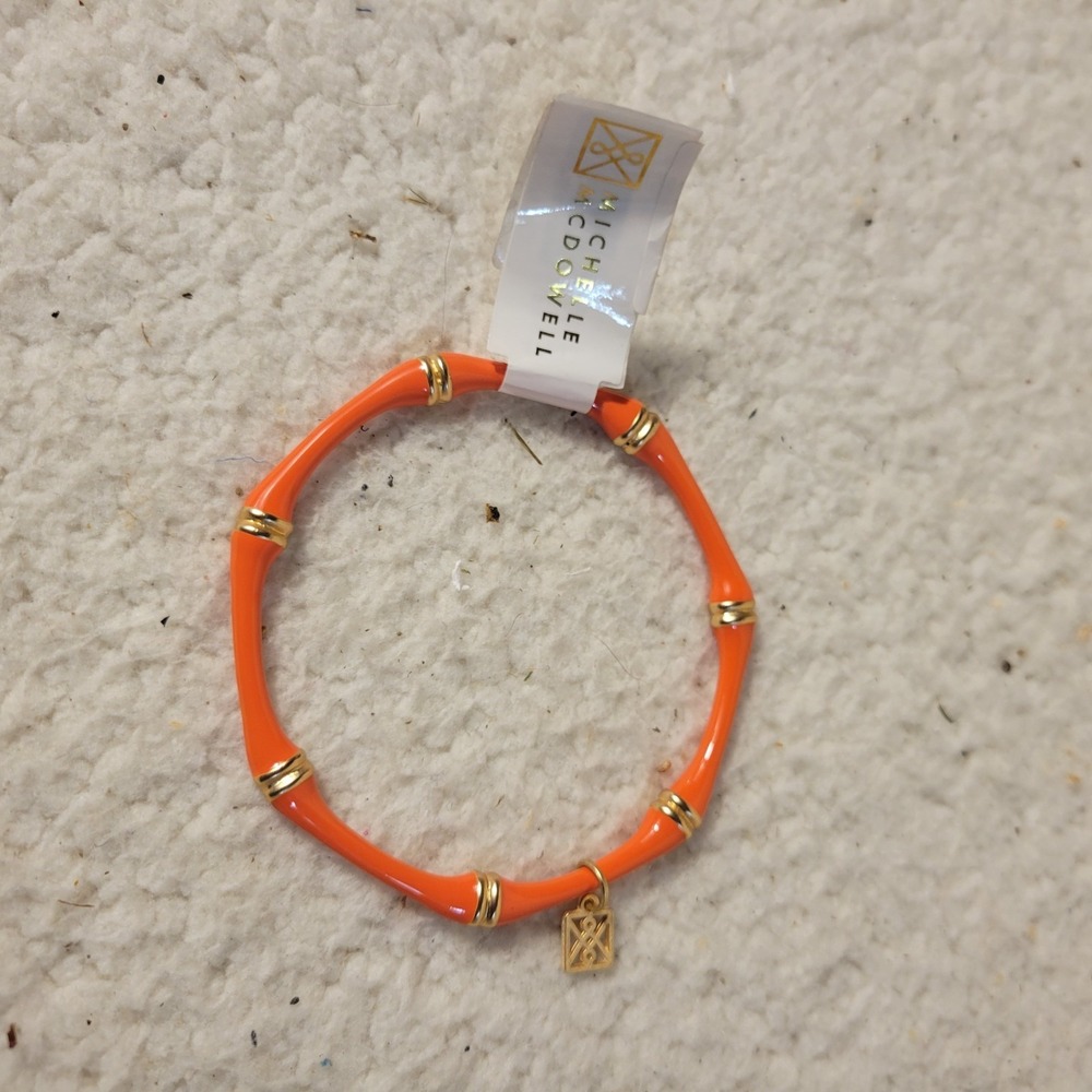 Nicole Miller Orange Enamel Bamboo Bangle Bracelet Gold Tone New Tag Cassidy